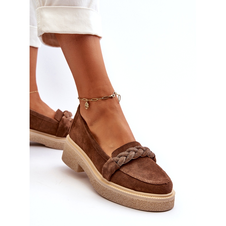 Zazoo 3429/W Women's Suede Moccasins With Decoration, Brown 2