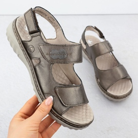 Women's leather sandals with Velcro brown Rieker 60462-90 1 Women's leather sandals with Velcro brown Rieker 60462-90 1