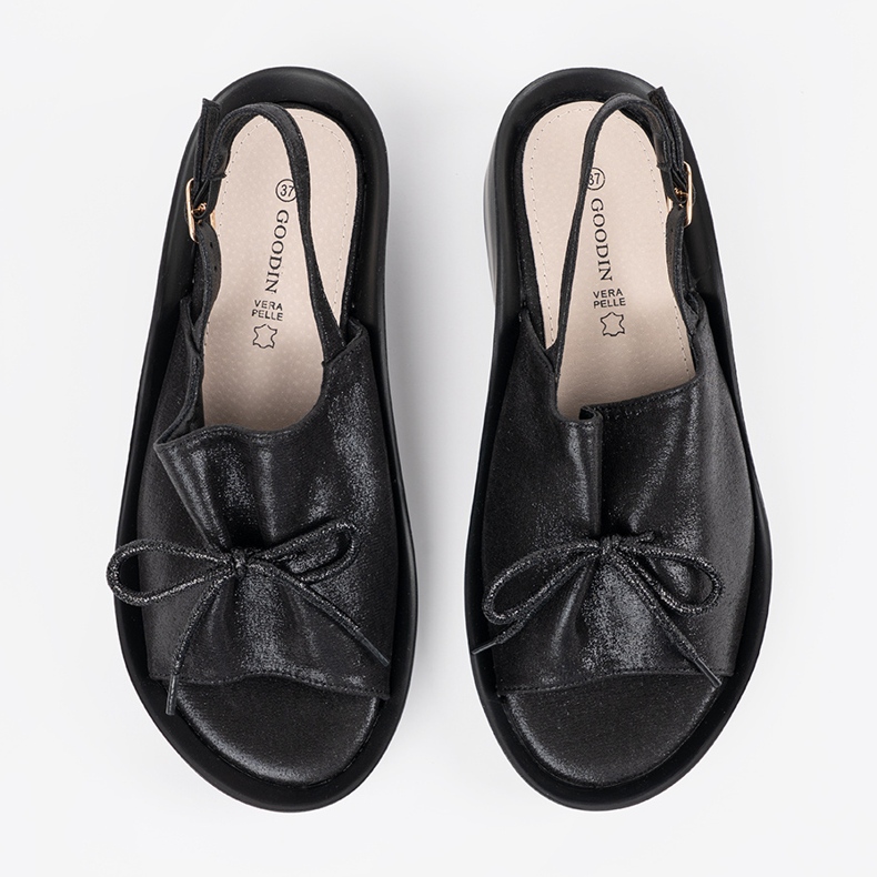 Goodin Black wedge sandals with a leather insert 1 Goodin Black wedge sandals with a leather insert 1