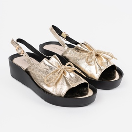 Goodin Golden wedge sandals with a leather insert 1 Goodin Golden wedge sandals with a leather insert 1