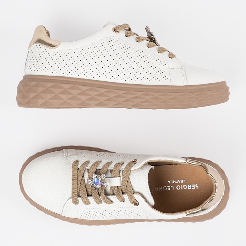 White and beige sneakers with leather pins Sergio Leone 2 White and beige sneakers with leather pins Sergio Leone 2