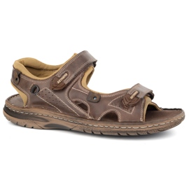 KOMODO Men's 552K leather sandals with Velcro - perfect for the summer for active men brown 1