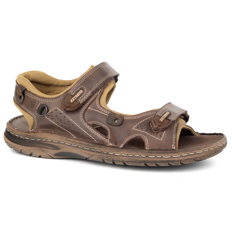 KOMODO Men's 552K leather sandals with Velcro - perfect for the summer for active men brown 1