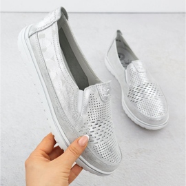 Evento Women's leather shoes openwork silver event 1653 1