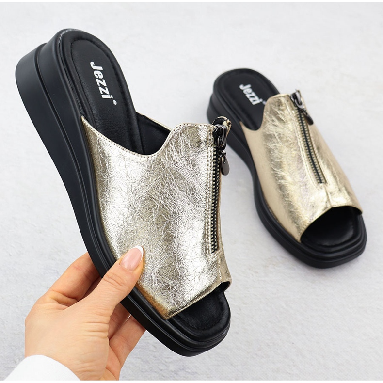 Women's flip flops for metallic metallic Jezzi asa266-2 golden 1