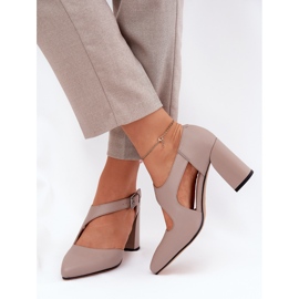 Leather pumps on the pillar with Vinceza 91133 gray clamp grey 2