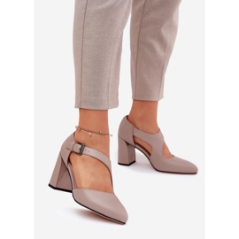 Leather pumps on the pillar with Vinceza 91133 gray clamp grey 1