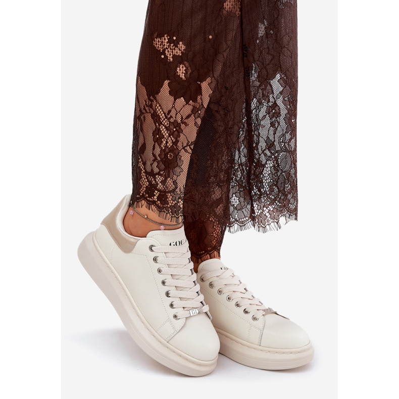 Women's leather sneakers on Goe RR2N4004 platform beige 1