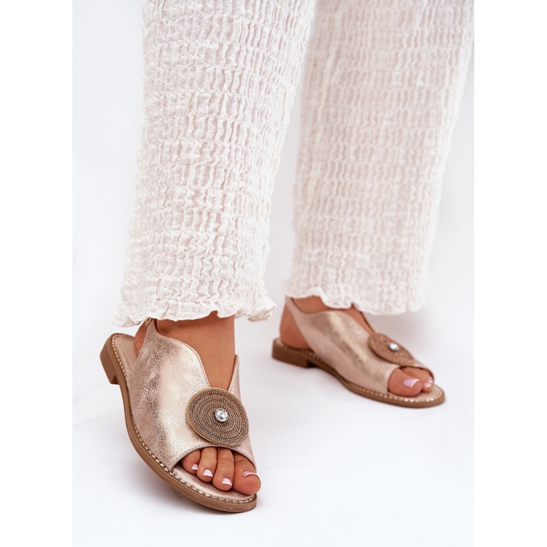 S.Barski Shiny women's sandals decorative detail S. Barski KV51-012 pink gold golden 2 S.Barski Shiny women's sandals decorative detail S. Barski KV51-012 pink gold golden 2