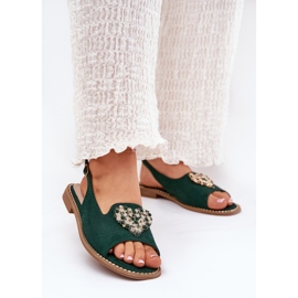 S.Barski Women's sandals with a decorative heart S. Barski KV27-018 Green 2