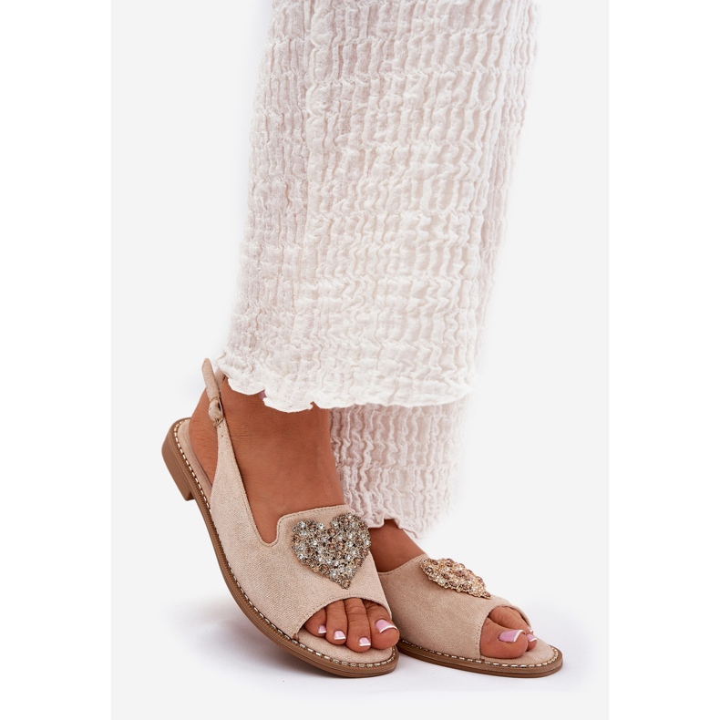 S.Barski Women's sandals with a decorative heart S. Barski KV27-018 Beige 1