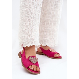 S.Barski Women's sandals with a decorative heart S. Barski KV27-018 FUKSJA pink 2