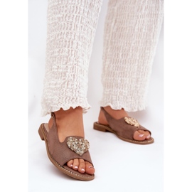 S.Barski Women's sandals with a decorative heart S. Barski KV27-018 dark beige 2 S.Barski Women's sandals with a decorative heart S. Barski KV27-018 dark beige 2