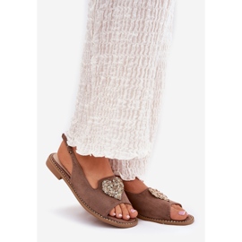 S.Barski Women's sandals with a decorative heart S. Barski KV27-018 dark beige 1 S.Barski Women's sandals with a decorative heart S. Barski KV27-018 dark beige 1