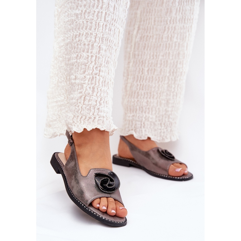 S.Barski Shiny women's sandals with an ornament S. Barski KV51-006 gray grey 2 S.Barski Shiny women's sandals with an ornament S. Barski KV51-006 gray grey 2