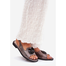 S.Barski Shiny women's sandals with an ornament S. Barski KV51-006 gray grey 1