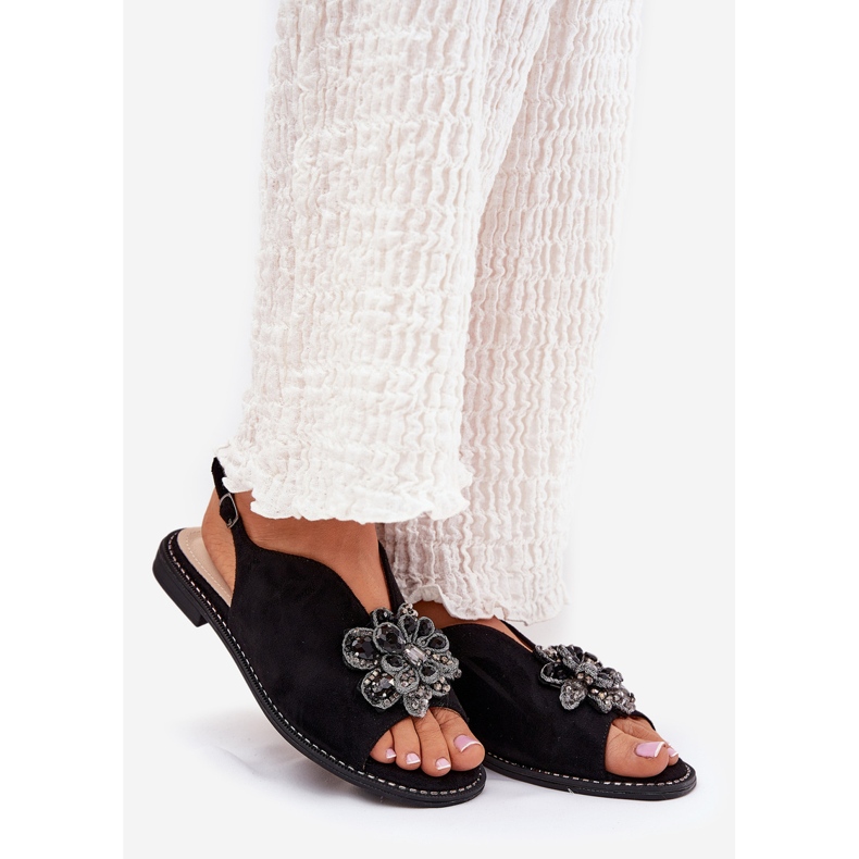 S.Barski Flat-heeled women's sandals with an ornament S. Barski KV27-001 black 1 S.Barski Flat-heeled women's sandals with an ornament S. Barski KV27-001 black 1