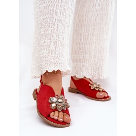 S.Barski Flat-heeled women's sandals with an ornament S. Barski KV27-001 red 2 S.Barski Flat-heeled women's sandals with an ornament S. Barski KV27-001 red 2