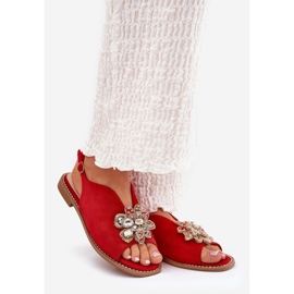 S.Barski Flat-heeled women's sandals with an ornament S. Barski KV27-001 red 1 S.Barski Flat-heeled women's sandals with an ornament S. Barski KV27-001 red 1