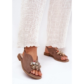 S.Barski Flat-heeled women's sandals with an ornament of S. Barski KV27-001 dark beige 2