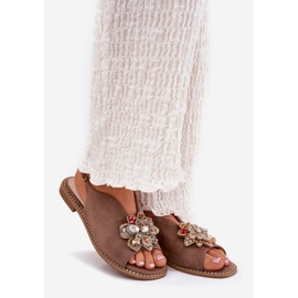 S.Barski Flat-heeled women's sandals with an ornament of S. Barski KV27-001 dark beige 1