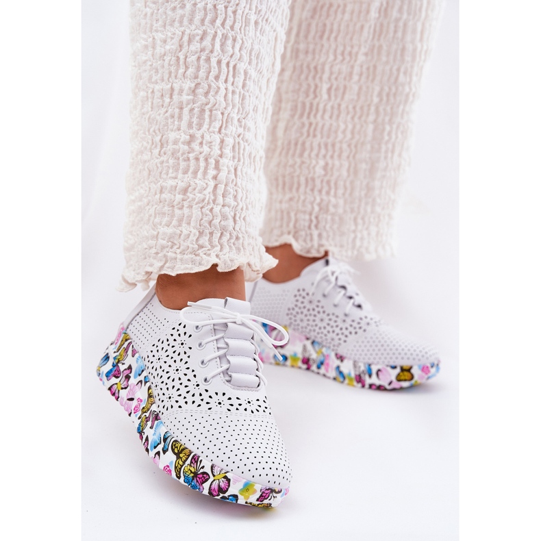 Leather Openwork Women's Shoes on wedges butterflies Artiker 56c1618 white 2