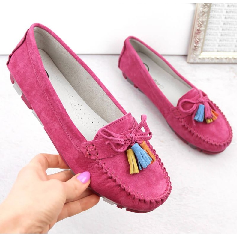 Filippo W PAW506B suede leather loafers with fringes fuchsia pink 2