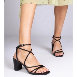 Black eco -leather sandals on the post 1