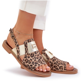 Zazoo 40385 Women's leather sandals with leopard print brown 6