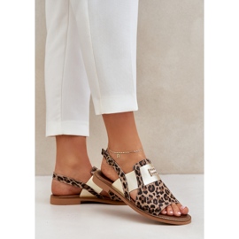 Zazoo 40385 Women's leather sandals with leopard print brown 2