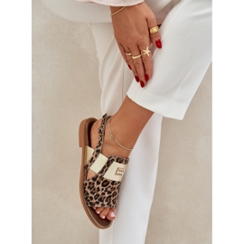 Zazoo 40385 Women's leather sandals with leopard print brown 3
