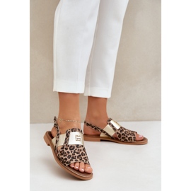 Zazoo 40385 Women's leather sandals with leopard print brown 1