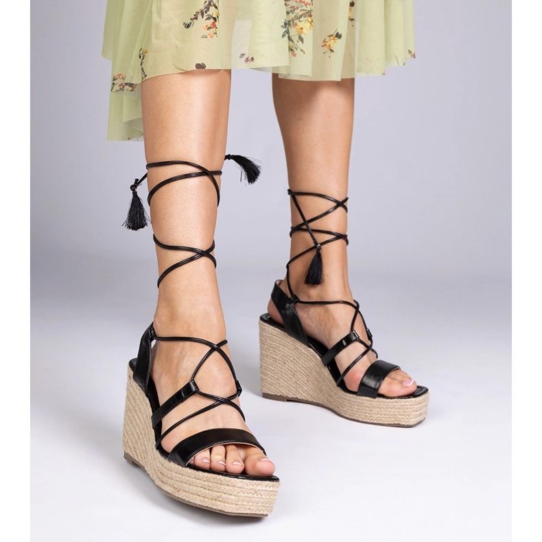 Black sandals espadrilles on wedge 1 Black sandals espadrilles on wedge 1