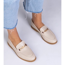 Beige moccasins with gold decoration 1