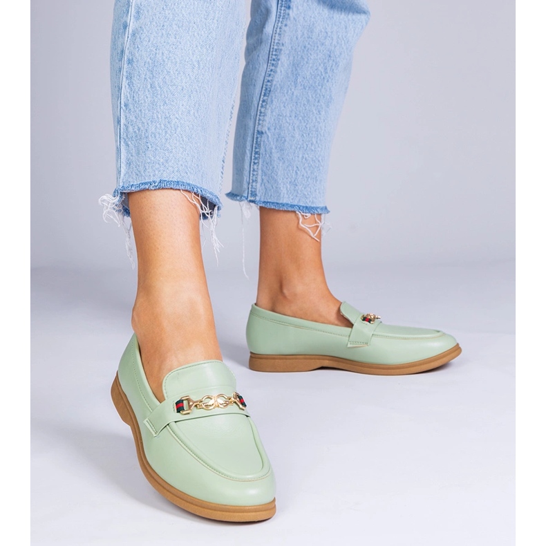 Green moccasins with gold decoration 1