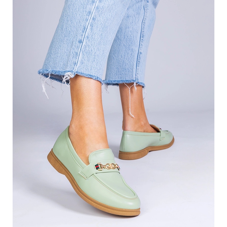 Green moccasins with gold decoration 2