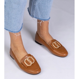 Brown women's loafers with a golden decoration 1 Brown women's loafers with a golden decoration 1