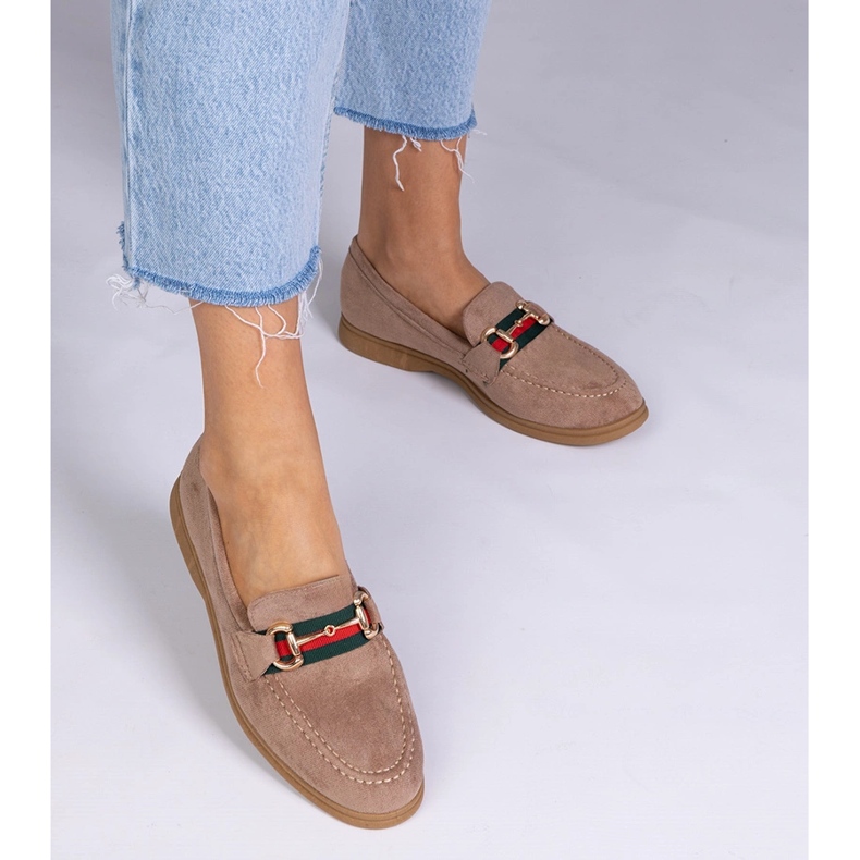 Brown loafers from Ekozamsz with a golden decoration 1