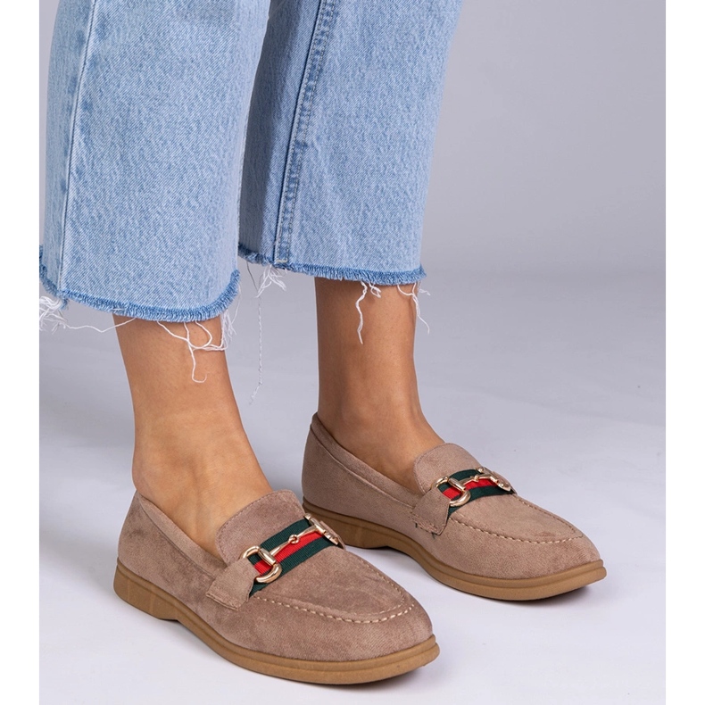 Brown loafers from Ekozamsz with a golden decoration 2