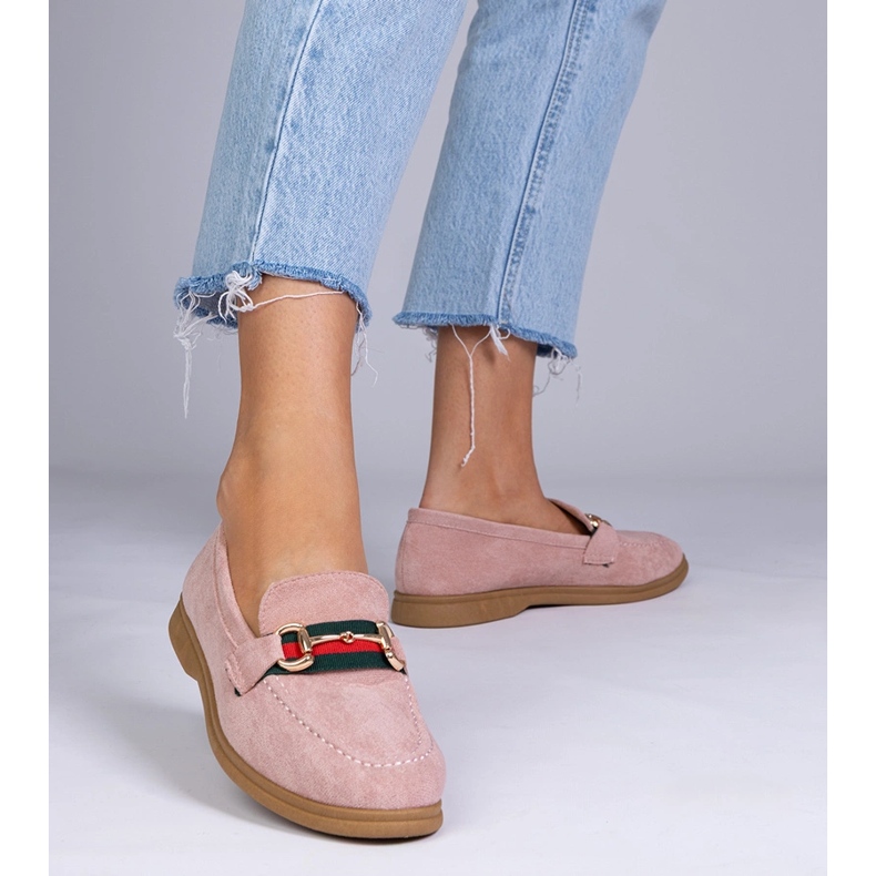 Pink loafers from Ekozamsz with a golden decoration 2