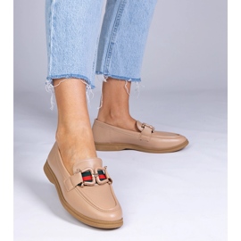Beige moccasins with eco -leather with an ornament 1