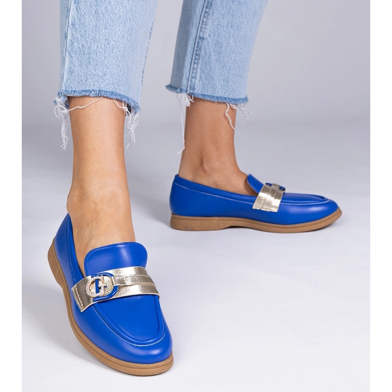 Blue eco -leather loafers with zircons 1