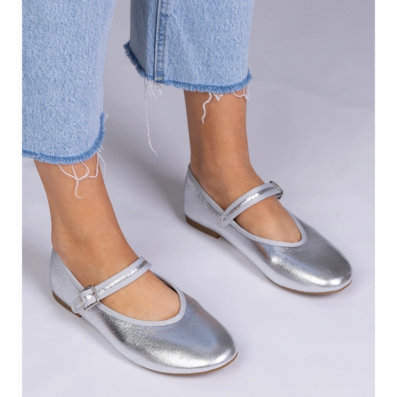 Silver women's ballerinas with a buckle 1 Silver women's ballerinas with a buckle 1