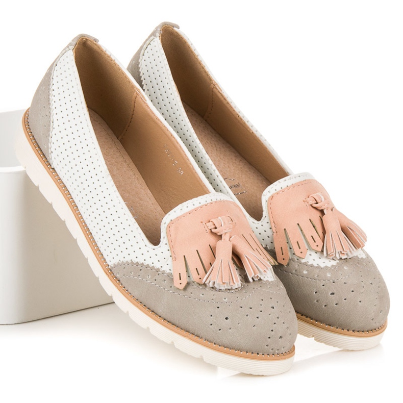 Vices Openwork ballerinas with fringes white grey pink 1