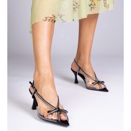 Black transparent sandals on a pin with zircons 1