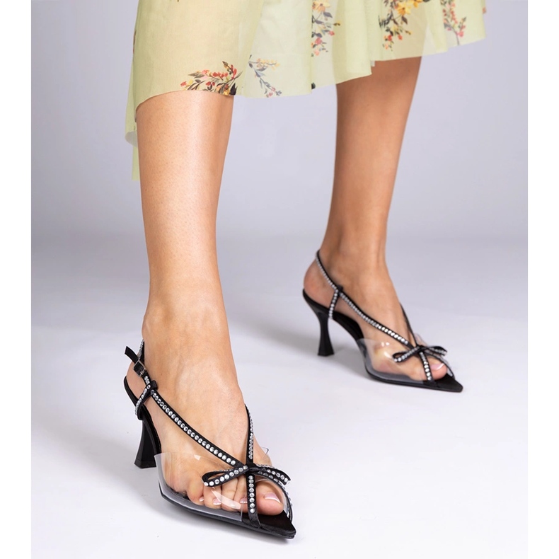 Black transparent sandals on a pin with zircons 1