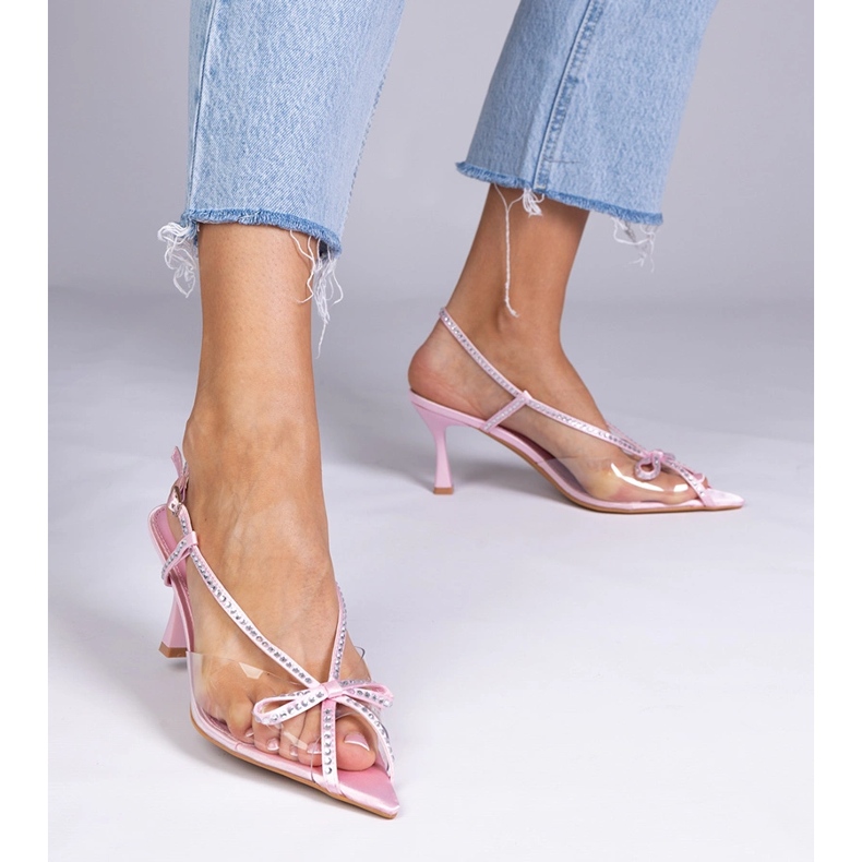 Pink transparent sandals on a pin with zircons 1