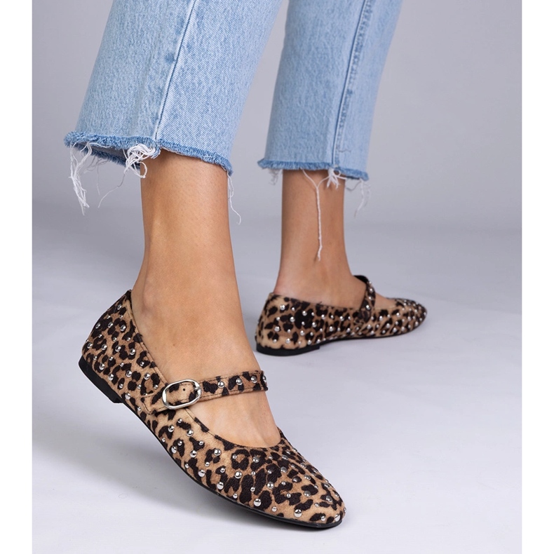 Leopard ballerinas with studs and buckles brown 1
