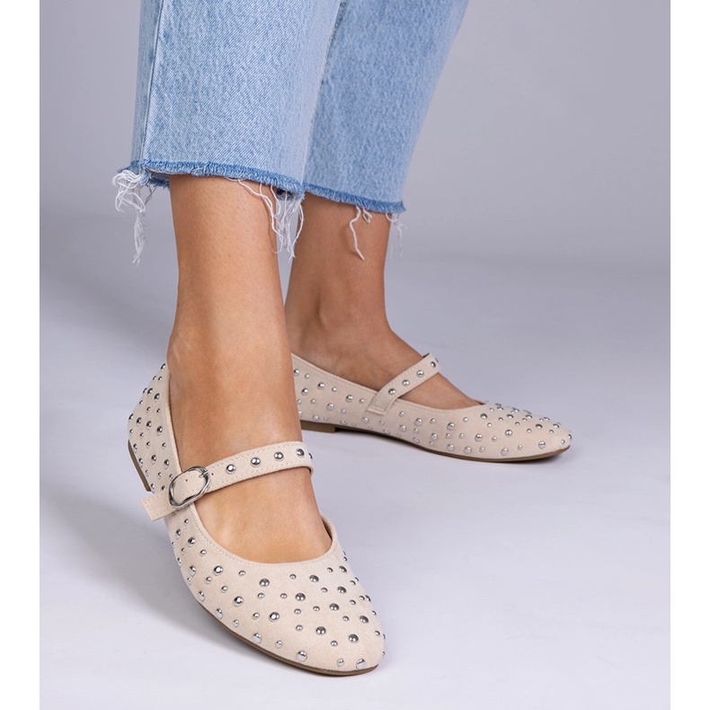 Beige ballerinas with studs and buckles 1
