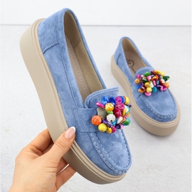 Leather loafers on the platform with beads blue Filippo DP6765 1